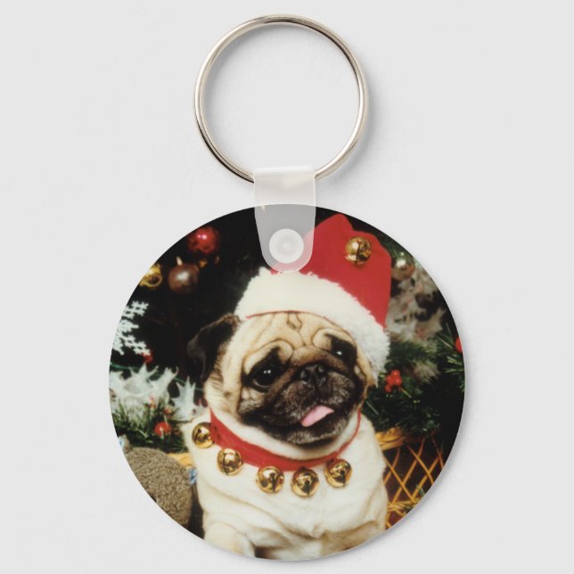 Santa Pug Christmas Keychain (Front)