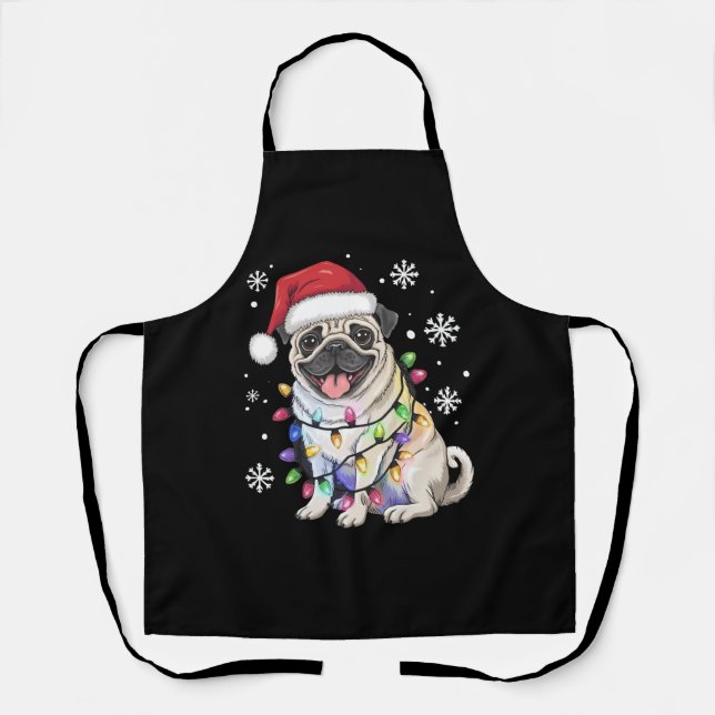 Santa Pug Christmas Lights Xmas Dog Lover  Apron (Front)