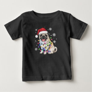 Santa Pug Christmas Lights Xmas Dog Lover Baby T-Shirt