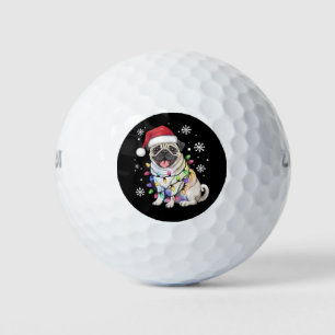 Santa Pug Christmas Lights Xmas Dog Lover Golf Balls