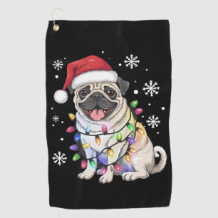 Santa Pug Christmas Lights Xmas Dog Lover Golf Towel