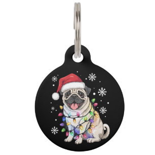 Santa Pug Christmas Lights Xmas Dog Lover  Pet Tag