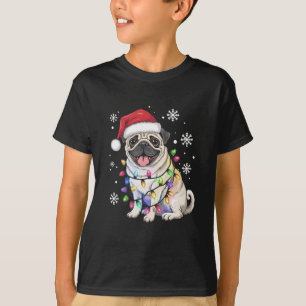 Santa Pug Christmas Lights Xmas Dog Lover  T-Shirt