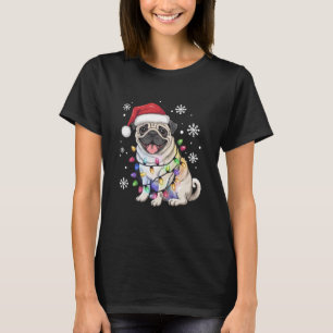 Santa Pug Christmas Lights Xmas Dog Lover T-Shirt