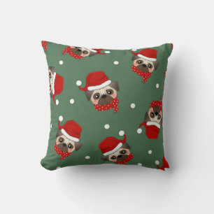 Santa Pug Christmas Pattern Throw Pillow