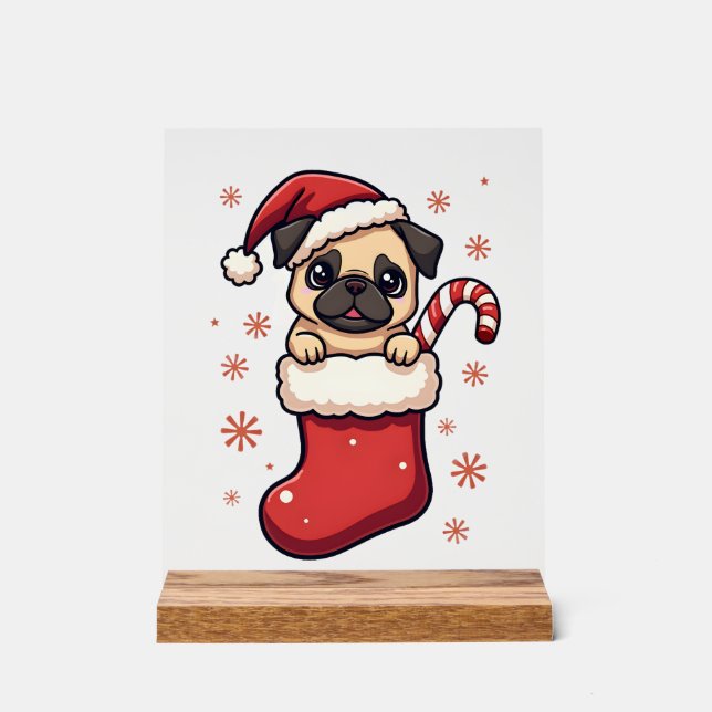 Santa Pug Delight Acrylic Sign (Front)