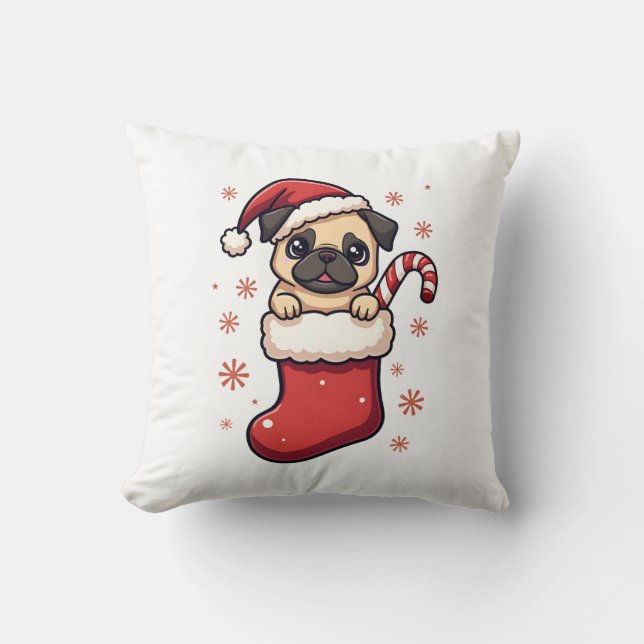 Santa Pug Delight Throw Pillow (Front)