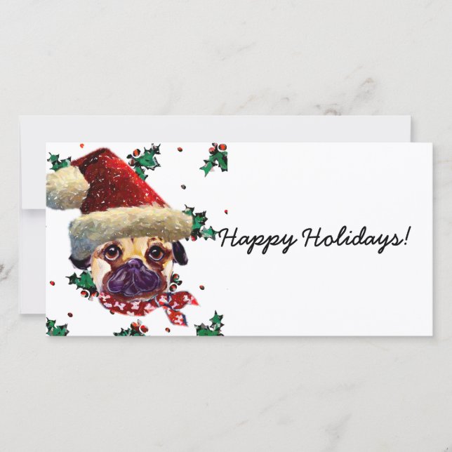Santa Pug Holiday Card (Front)