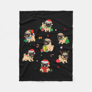 Santa Pug Light Gorgeous Reindeer Pajama Christmas Fleece Blanket