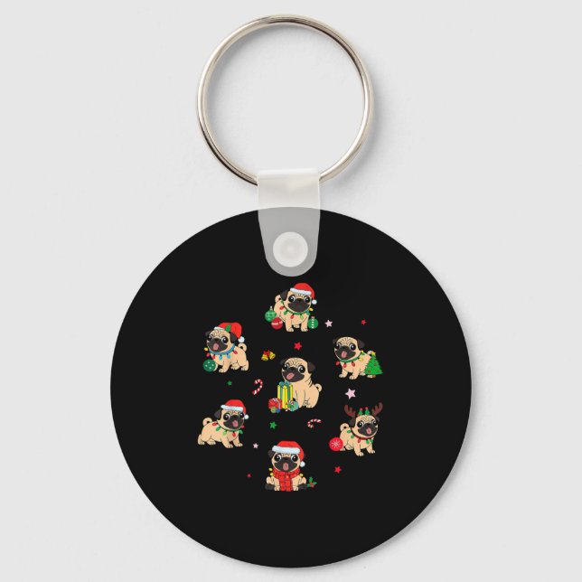 Santa Pug Light Gorgeous Reindeer Pajama Christmas Keychain (Front)