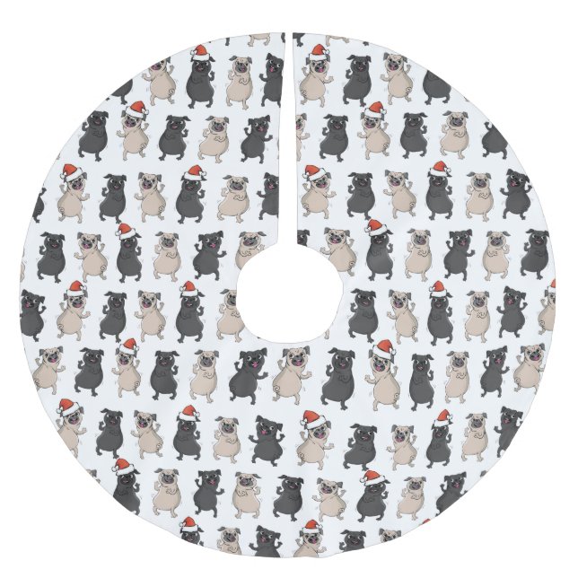 Santa Pug Puppy Holiday Pooch Custom Christmas Brushed Polyester Tree Skirt (Front)