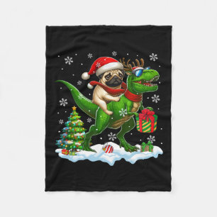 Santa Pug Riding Reindeer T-rex Christmas Kids Tod Fleece Blanket
