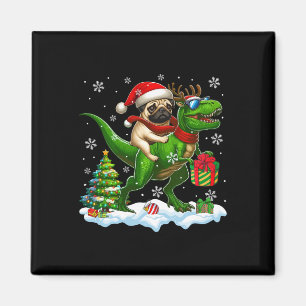 Santa Pug Riding Reindeer T-rex Christmas Kids Tod Magnet