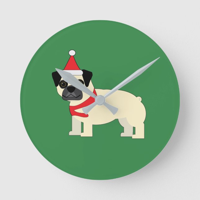 Santa Pug Round Clock (Front)