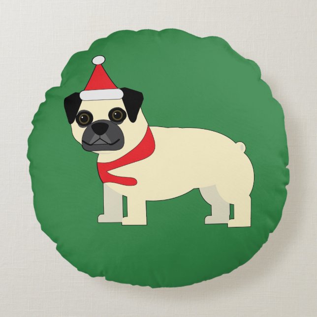 Santa Pug Round Pillow (Front)