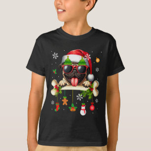 Santa Pug Sungles Cute Bone Xmas Owner Kids Family T-Shirt
