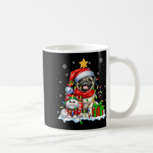 Santa Pug With Elf Cat Christmas Lights Owner Kids Coffee Mug