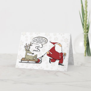 Santa Pulling Reindeer on a Sled Funny Christmas Holiday Card
