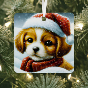 Santa puppy  metal ornament
