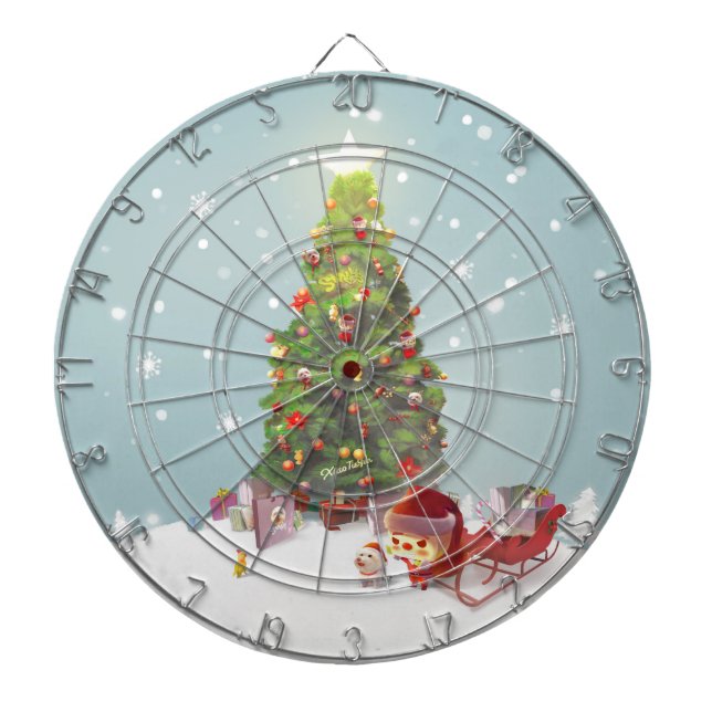 Santa Puppy: Smiling Bichon & Christmas Tree Dartboard (Front)
