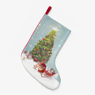 Santa Puppy: Smiling Bichon & Christmas Tree Small Christmas Stocking