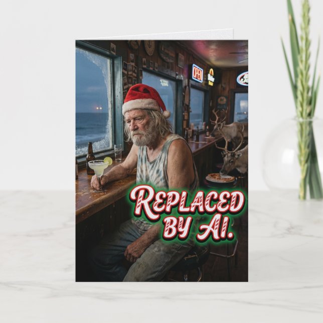  Santa Quits AI Replacement Funny Christmas Bar Card (Front)