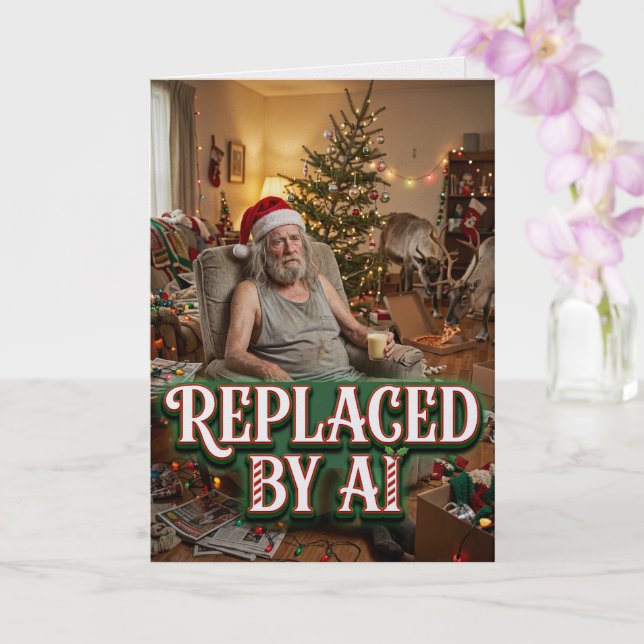 Santa Quits AI Replacement Funny Christmas Card (Orchid)