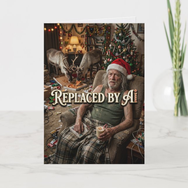 Santa Quits AI Replacement Funny Christmas Card (Front)