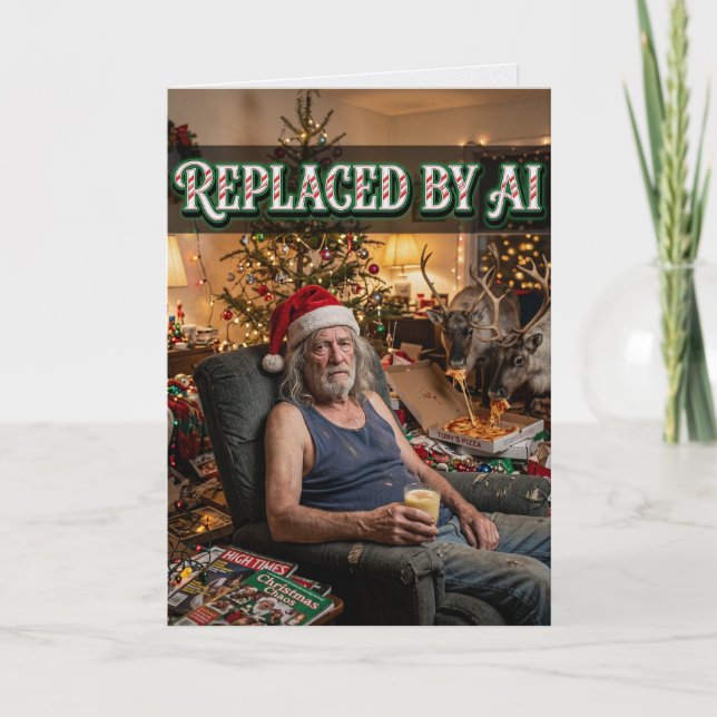 Santa Quits AI Replacement Funny Christmas Card (Front)