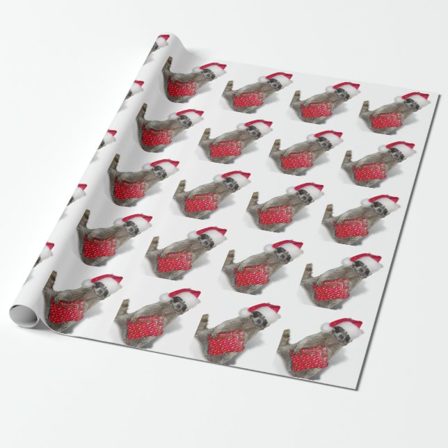  Santa Raccoon Bandit Christmas  Wrapping Paper (Unrolled)