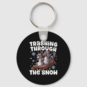 Santa Racoon Trashing Through The Snow Cute Christ Keychain