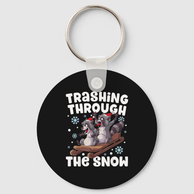 Santa Racoon Trashing Through The Snow Cute Christ Keychain (Front)