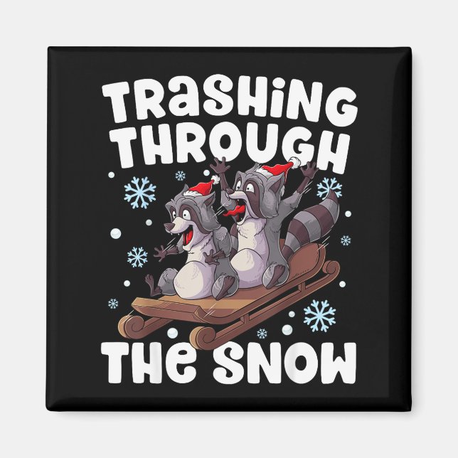 Santa Racoon Trashing Through The Snow Cute Christ Magnet (Front)