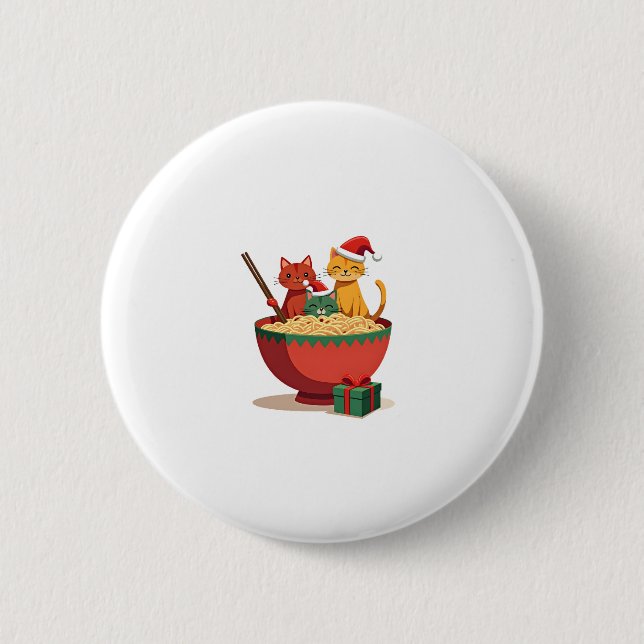 Santa Ramen Cats Anime Christmas Xmas Kids Girls M 2 Inch Round Button (Front)