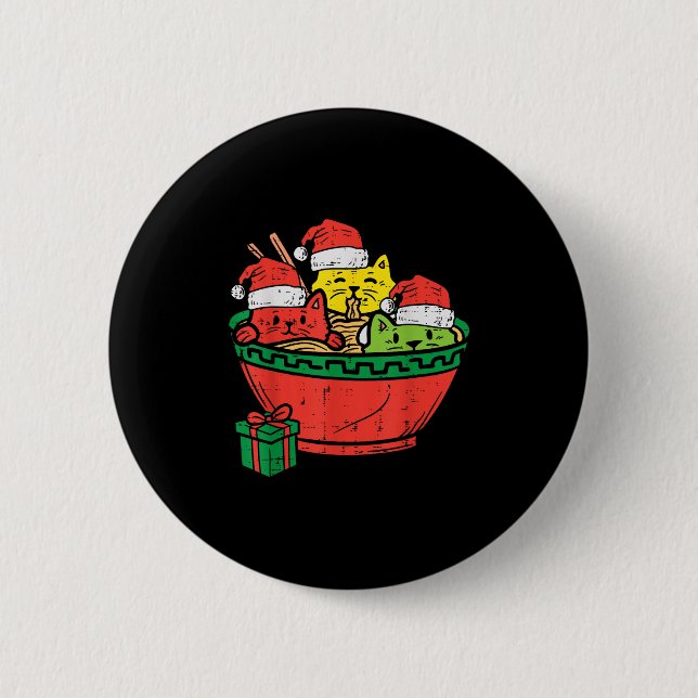 Santa Ramen Cats Anime Christmas Xmas Kids Girls M 2 Inch Round Button (Front)