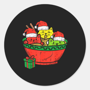 Santa Ramen Cats Anime Christmas Xmas Kids Girls M Classic Round Sticker