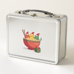 Santa Ramen Cats Anime Christmas Xmas Kids Girls M Metal Lunch Box