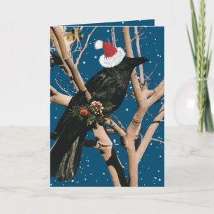 Santa Raven Christmas Holiday Nature Bird Crow Card