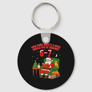 Santa Reading 67 Cat Christmas Six Seven Teacher B Keychain
