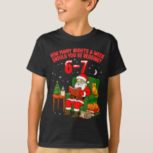 Santa Reading 67 Cat Christmas Six Seven Teacher B T-Shirt