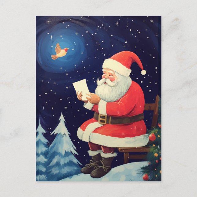 Santa Reading Letters - Vintage Christmas Postcard (Front)