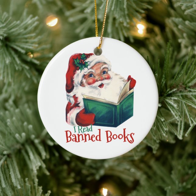 Santa Reads Banned Books Ceramic Ornament (Tree)