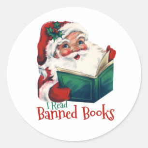 Santa Reads Banned Books Classic Round Sticker