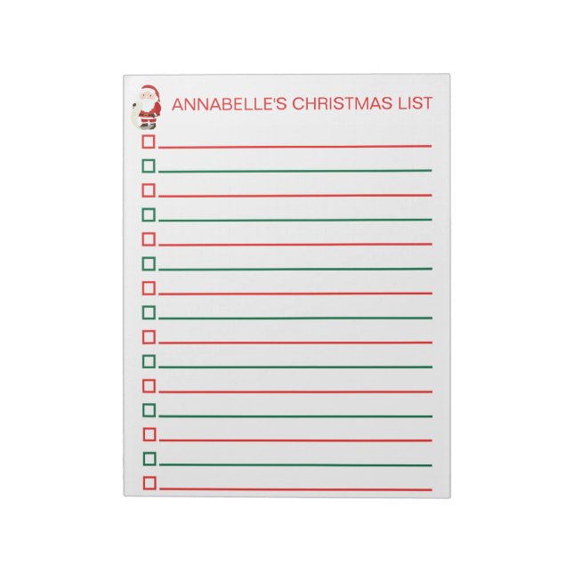 Santa Red and Green Christmas List Personalize Notepad (Rotated)