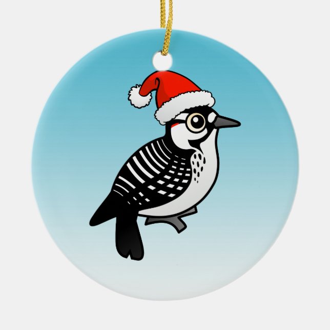 Santa Red-cockaded Woodpecker Christmas Ceramic Ornament (Front)