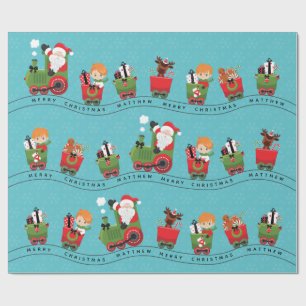 Santa & Red Hair Boy on Train Wrapping Paper