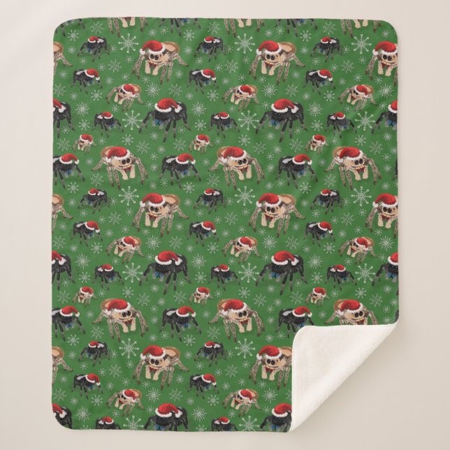 Santa Regal Jumping Spider Phidippus Regius green Sherpa Blanket (Front)