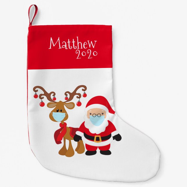 Santa Reindeer 2020 Face mask Covid Small Christmas Stocking (Front)