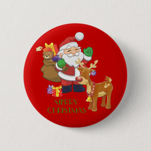 Santa & Reindeer 2 Inch Round Button