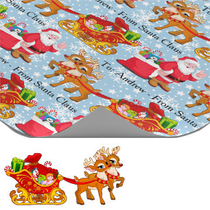 Santa Reindeer Add Child's Name Christmas Roll of Wrapping Paper